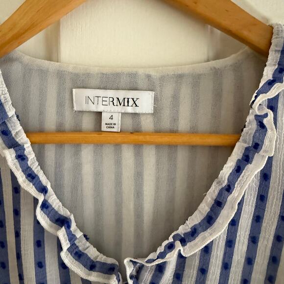 Intermix Striped Button Up Ruffled Long Sleeve Top Smocked Cuffs Cottagecore 4 - Picture 4 of 6